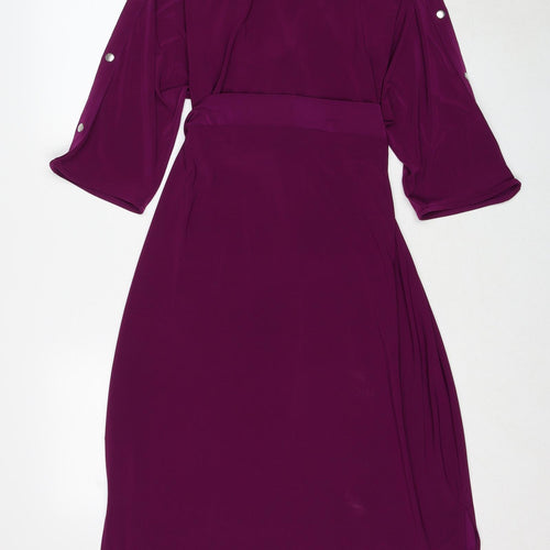 Bonmarché Womens Purple Polyester A-Line Size 18 Boat Neck Pullover - Tie Front Detail