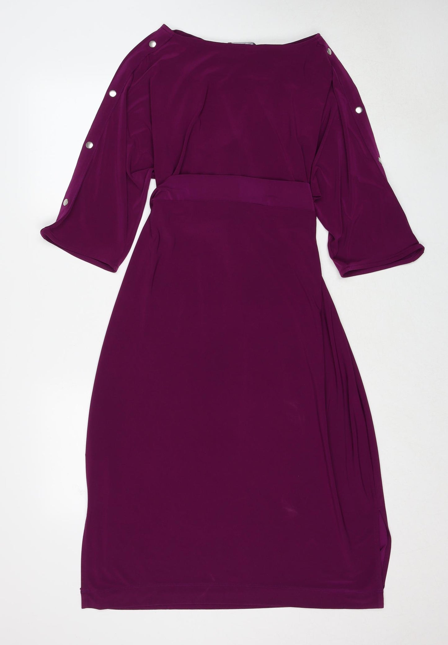 Bonmarché Womens Purple Polyester A-Line Size 18 Boat Neck Pullover - Tie Front Detail