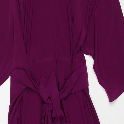Bonmarché Womens Purple Polyester A-Line Size 18 Boat Neck Pullover - Tie Front Detail