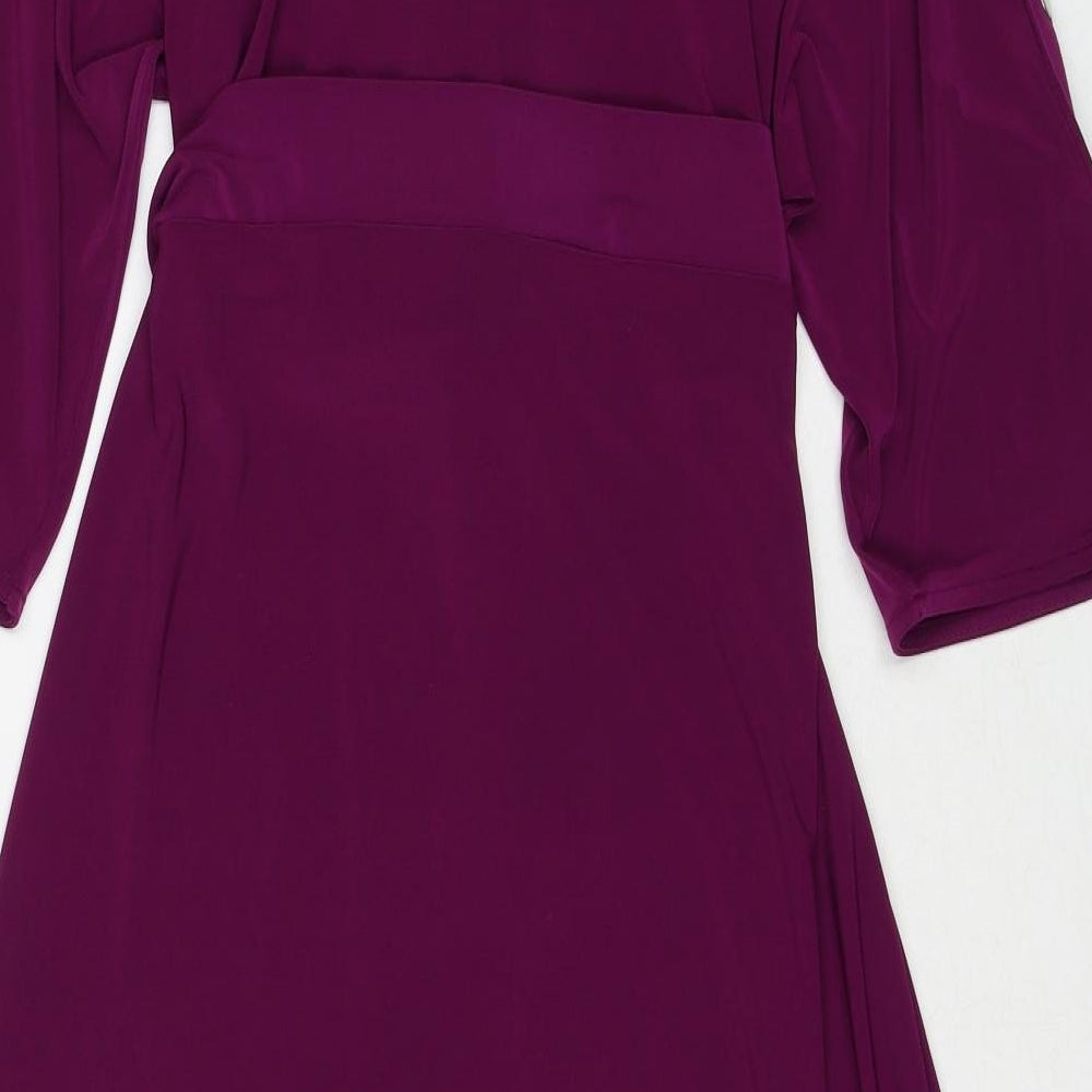 Bonmarché Womens Purple Polyester A-Line Size 18 Boat Neck Pullover - Tie Front Detail