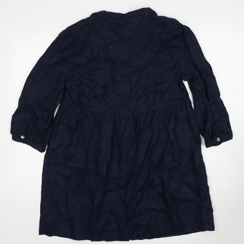 Monsoon Womens Blue Geometric Linen A-Line Size 14 V-Neck Button