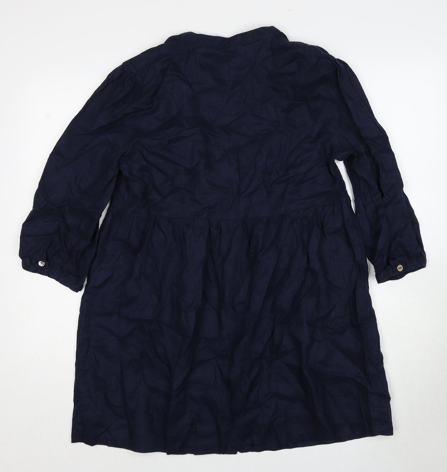 Monsoon Womens Blue Geometric Linen A-Line Size 14 V-Neck Button