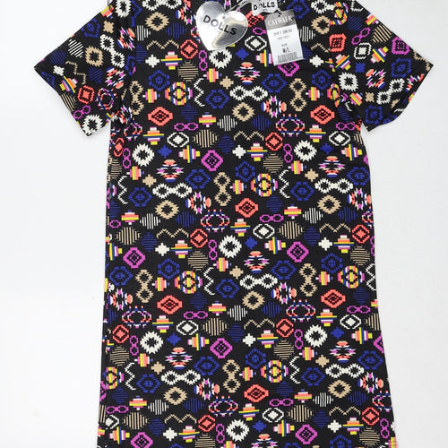 Dolls Womens Multicoloured Geometric Polyester Shift Size M Round Neck Zip - Size M-L
