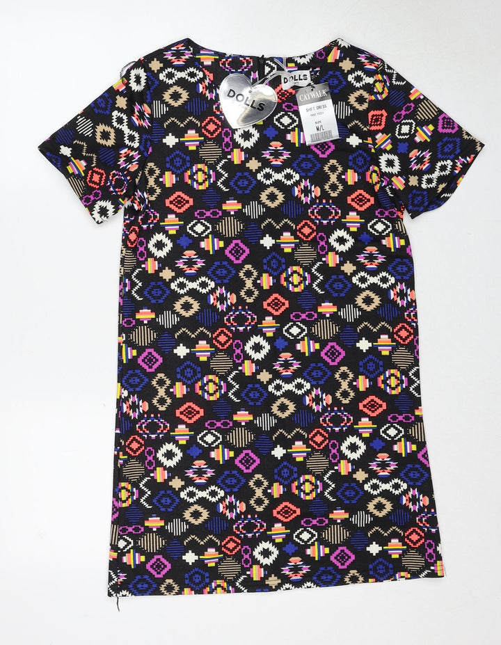 Dolls Womens Multicoloured Geometric Polyester Shift Size M Round Neck Zip - Size M-L