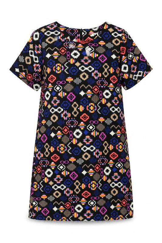 Front view of Dolls women’s multicoloured geometric polyester shift, size M, round neck zip -, size M-l