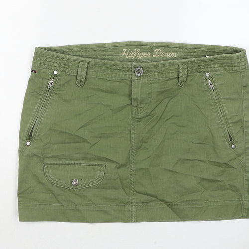 Tommy Hilfiger Womens Green Cotton Cargo Skirt Size L Zip