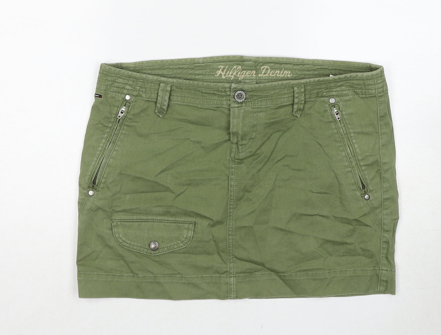 Tommy Hilfiger Womens Green Cotton Cargo Skirt Size L Zip