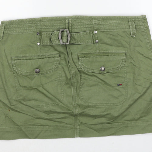 Tommy Hilfiger Womens Green Cotton Cargo Skirt Size L Zip