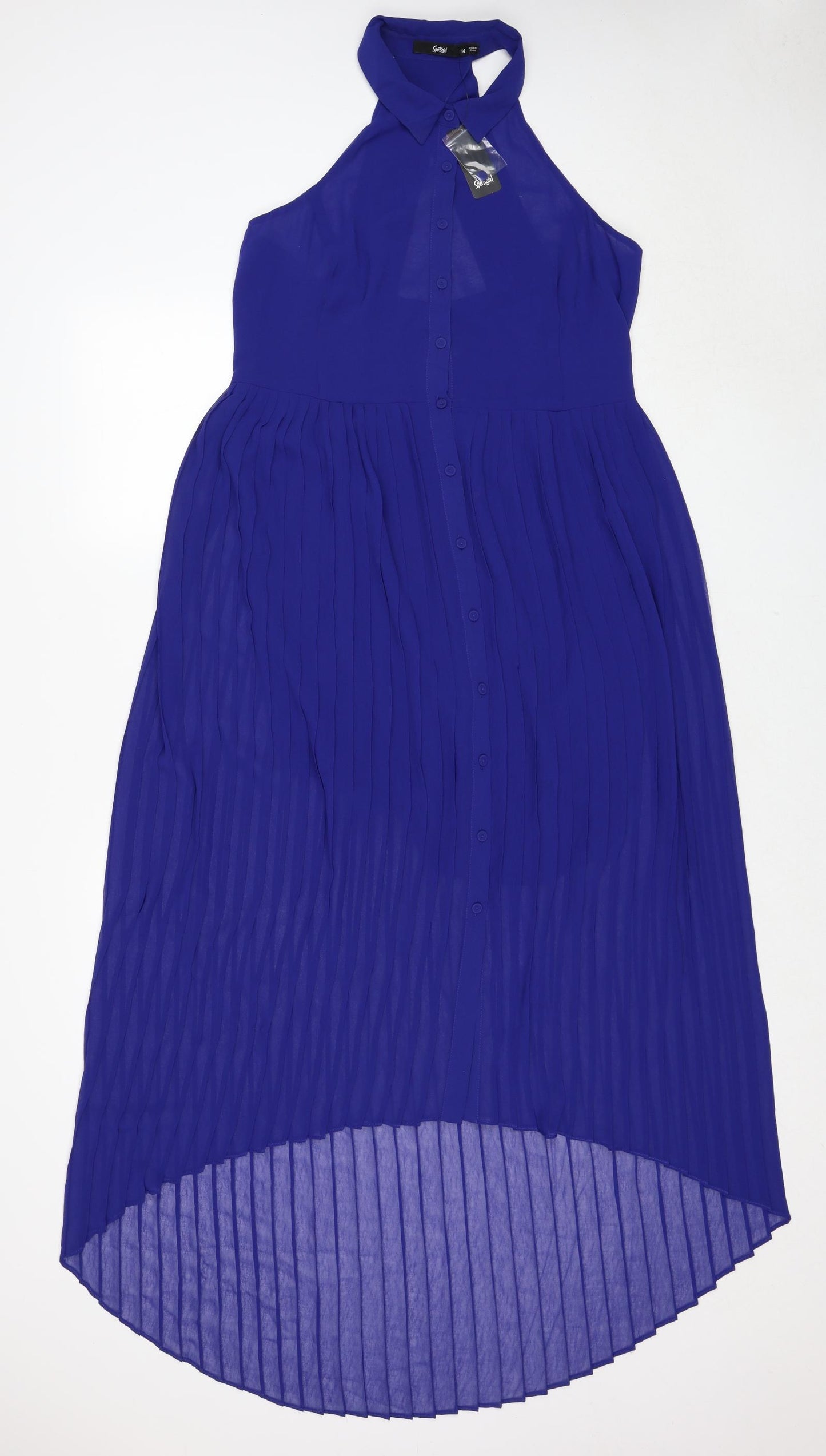 Sportsgirl Womens Blue Polyester A-Line Size 14 Halter Button