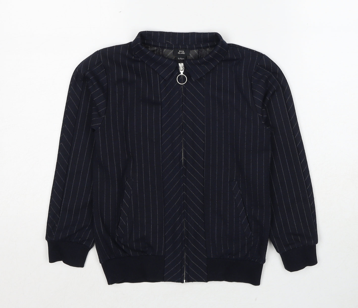 River Island Boys Black Striped Polyester Full Zip Sweatshirt Size 5-6 Years Pullover