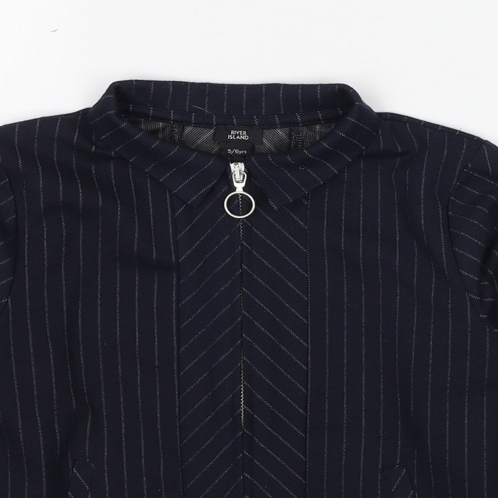River Island Boys Black Striped Polyester Full Zip Sweatshirt Size 5-6 Years Pullover
