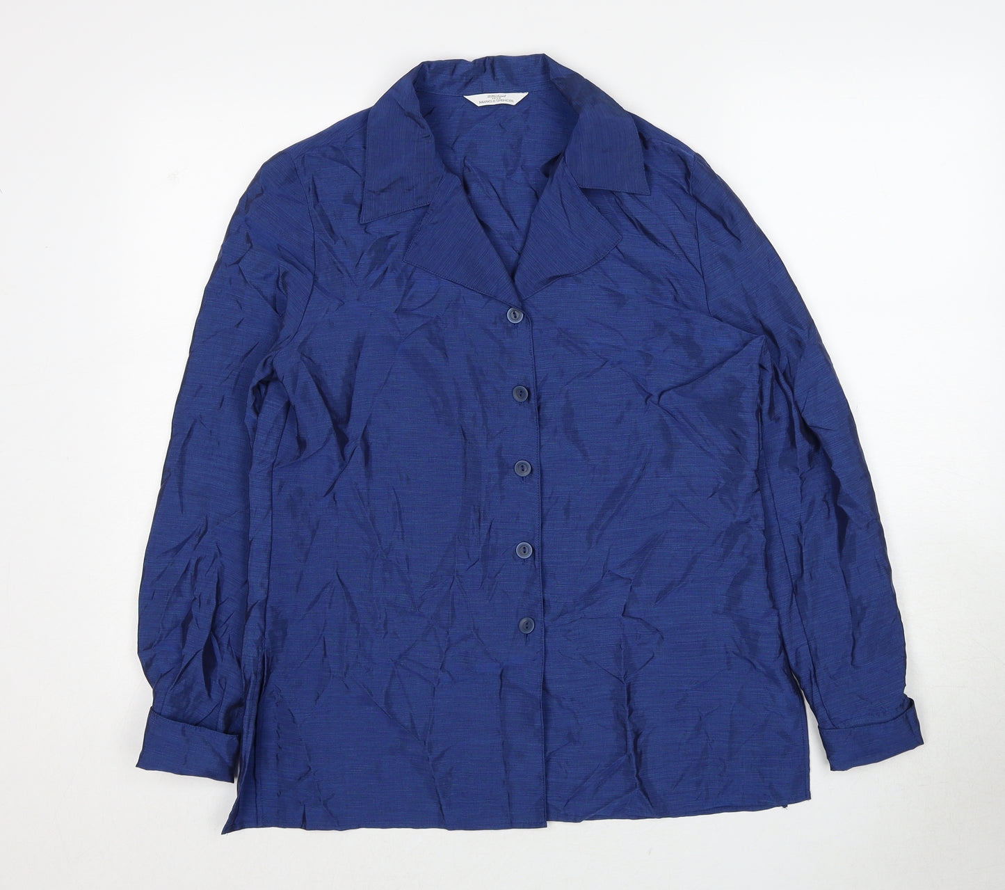 Marks and Spencer Womens Blue Cupro Basic Button-Up Size 10 Collared