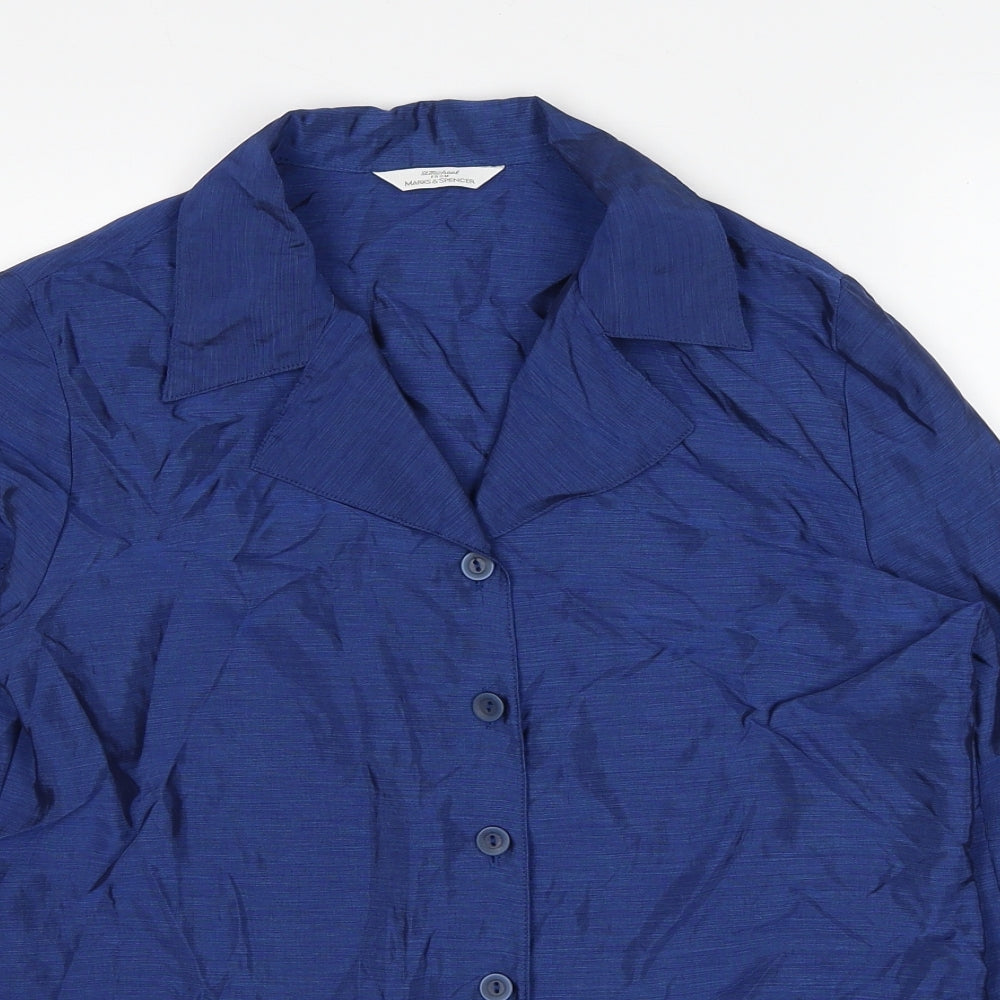 Marks and Spencer Womens Blue Cupro Basic Button-Up Size 10 Collared
