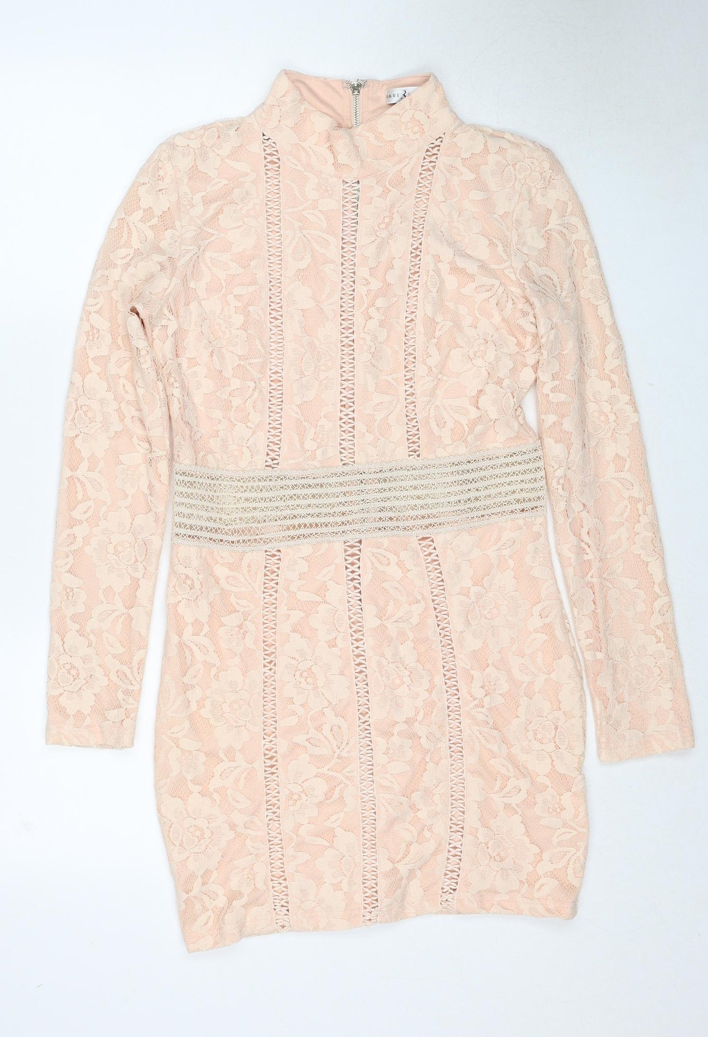 Rare London Womens Beige Polyester Mini Size 14 Mock Neck Zip