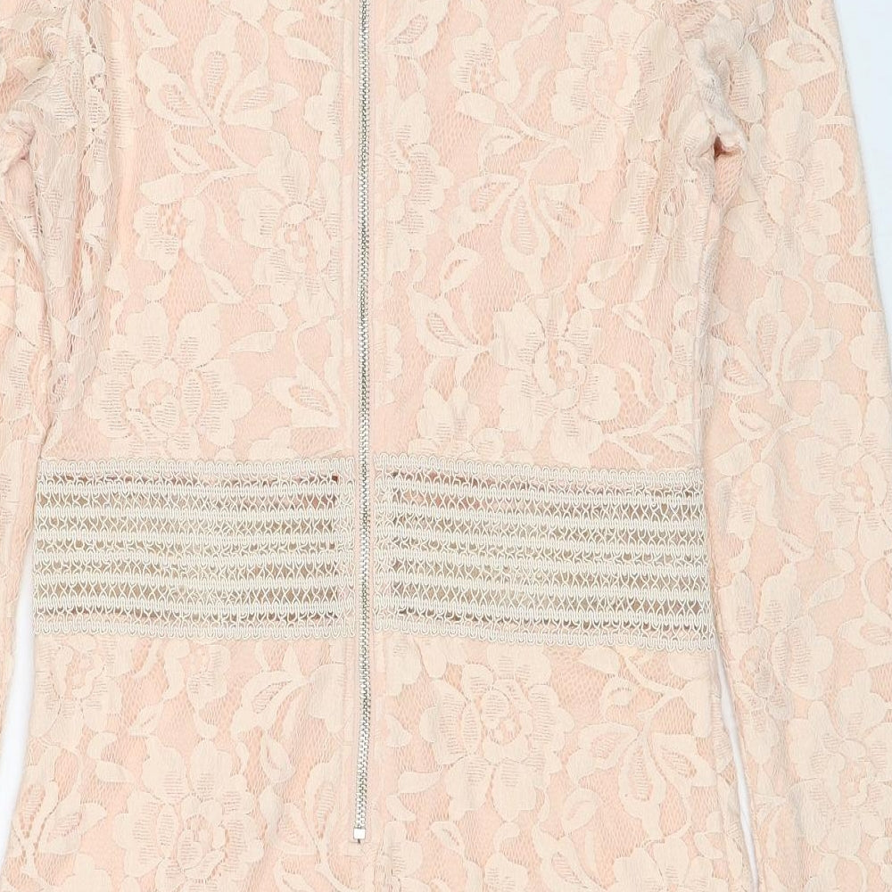 Rare London Womens Beige Polyester Mini Size 14 Mock Neck Zip