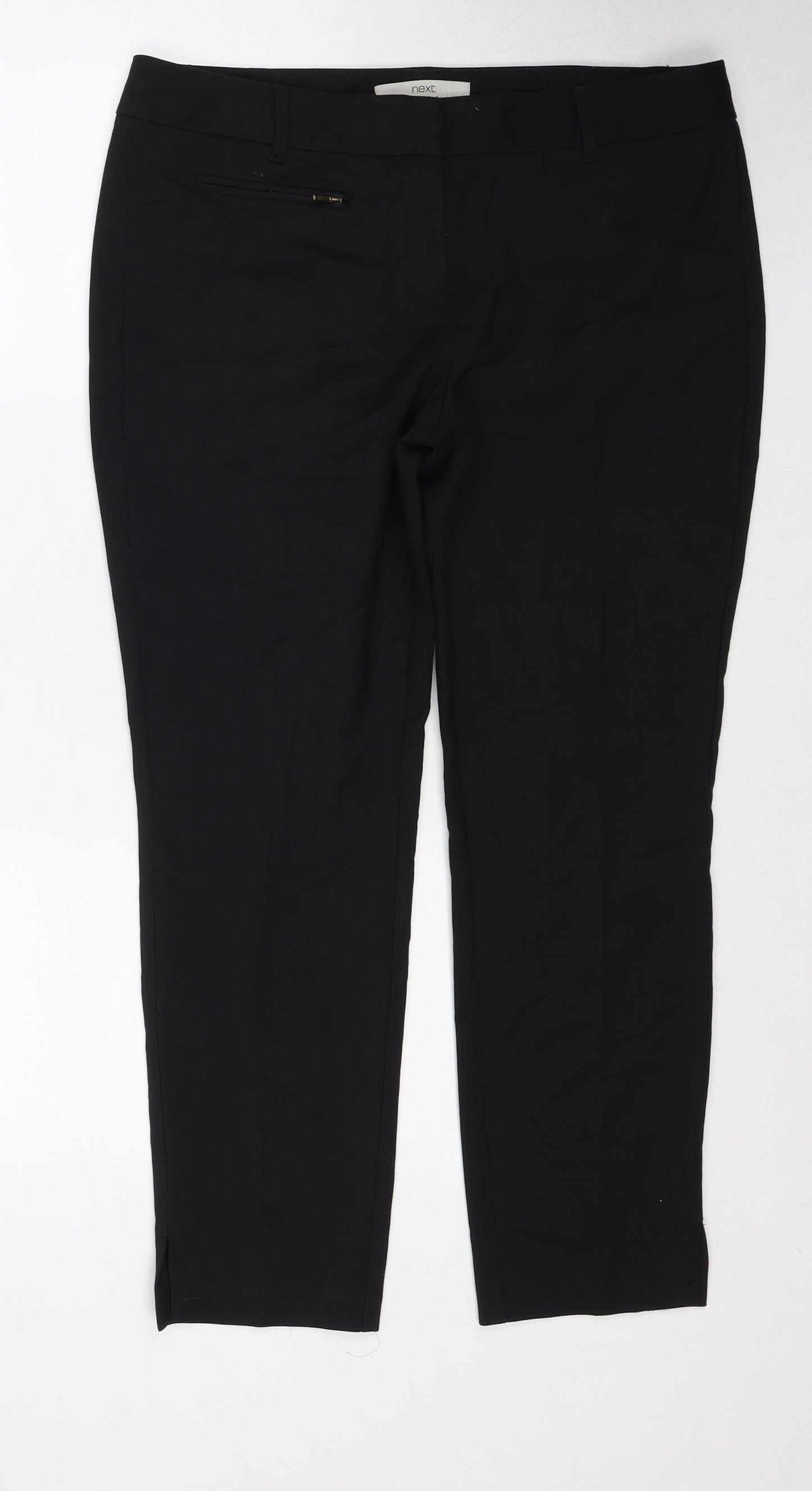 NEXT Womens Black Cotton Chino Trousers Size 14 Regular Zip