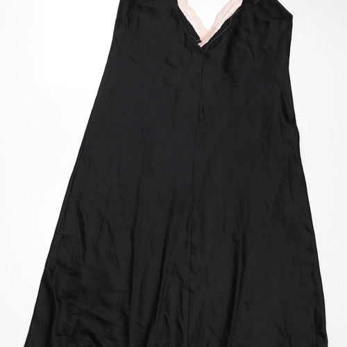 Ann Summers Womens Black Solid Polyester Cami Dress Size L - Lace Trim Side Slit