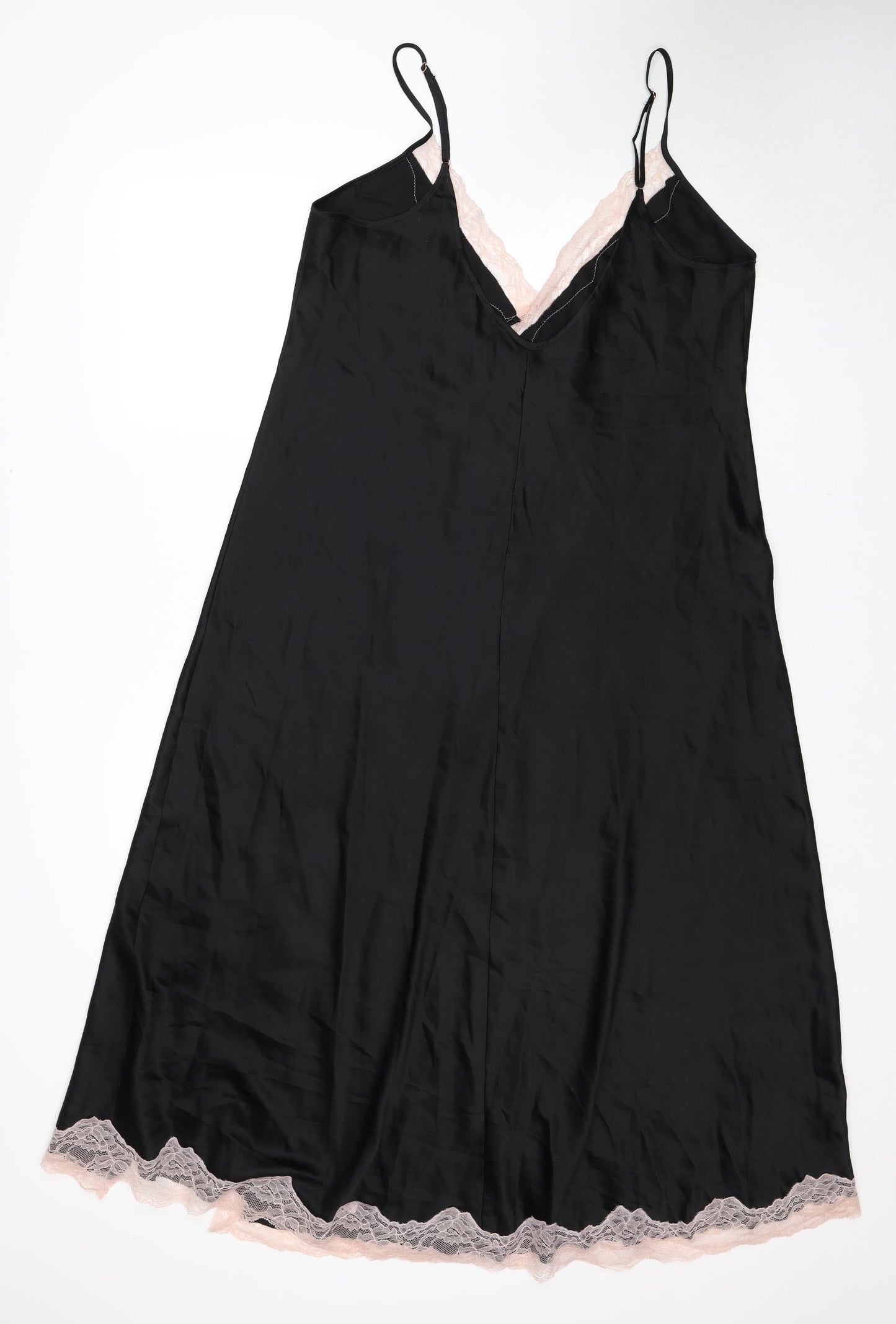 Ann Summers Womens Black Solid Polyester Cami Dress Size L - Lace Trim Side Slit