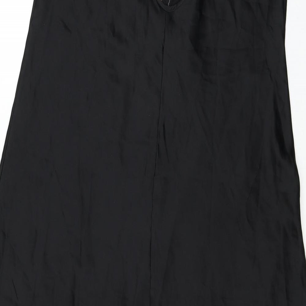 Ann Summers Womens Black Solid Polyester Cami Dress Size L - Lace Trim Side Slit