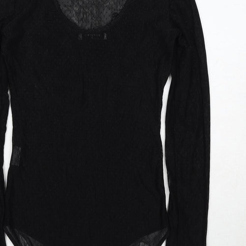 Glamorous Womens Black Polyester Bodysuit One-Piece Size 8 Snap - Rose Detail