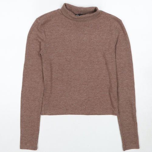 Zara Womens Brown Mock Neck Polyester Pullover Jumper Size M