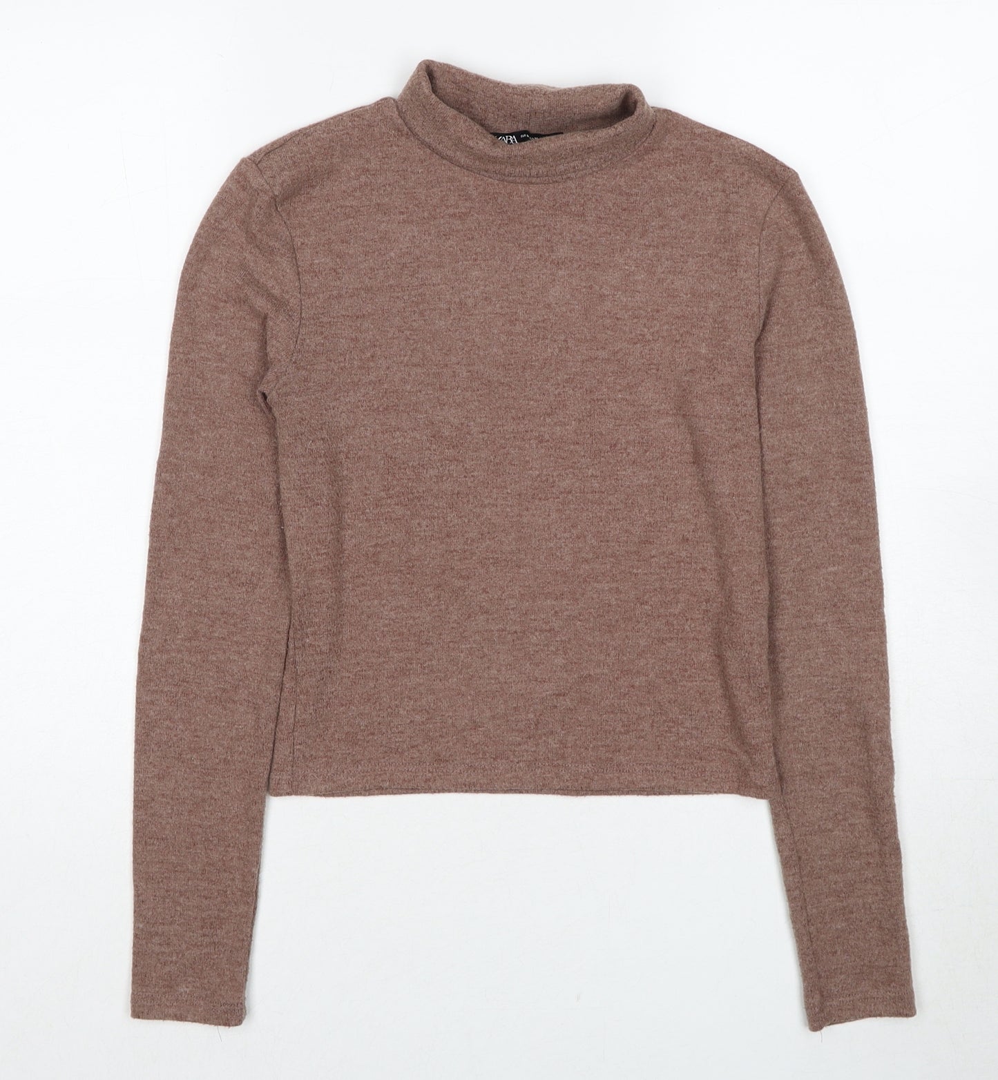 Zara Womens Brown Mock Neck Polyester Pullover Jumper Size M