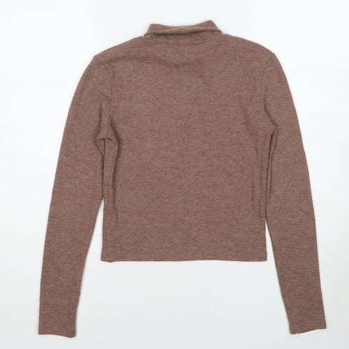 Zara Womens Brown Mock Neck Polyester Pullover Jumper Size M