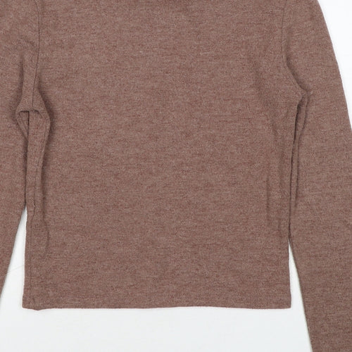 Zara Womens Brown Mock Neck Polyester Pullover Jumper Size M