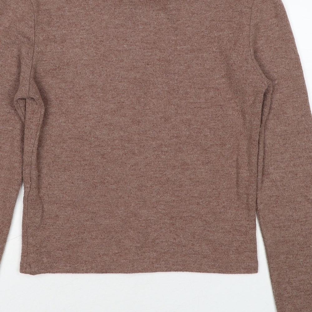 Zara Womens Brown Mock Neck Polyester Pullover Jumper Size M