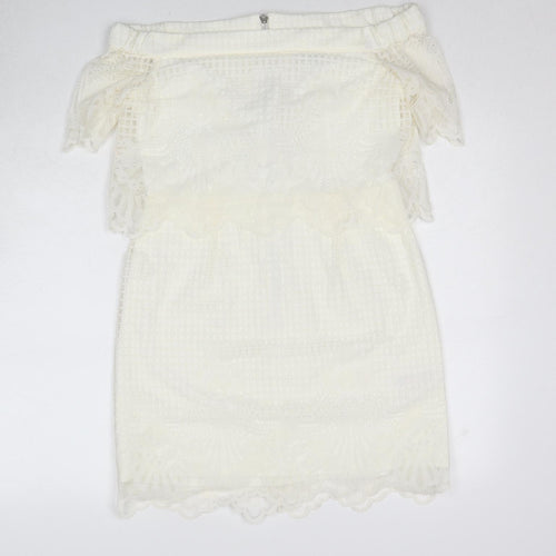 Topshop Womens White Polyester Mini Size 12 Off the Shoulder Zip