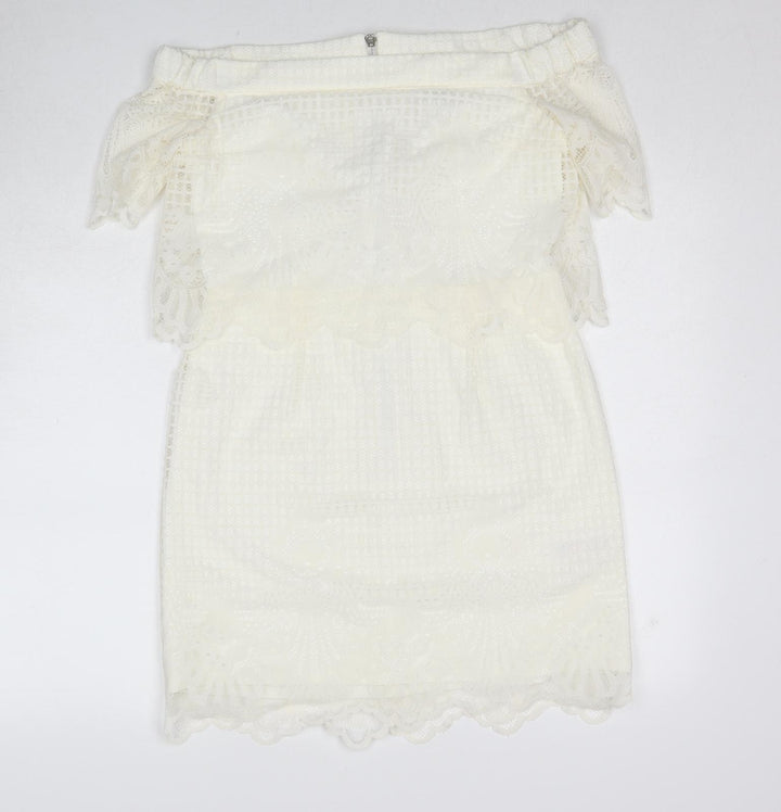 Topshop Womens White Polyester Mini Size 12 Off the Shoulder Zip