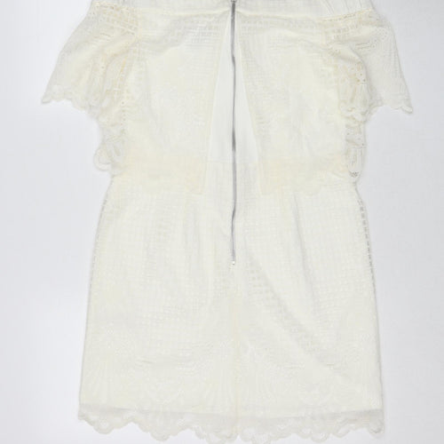Topshop Womens White Polyester Mini Size 12 Off the Shoulder Zip