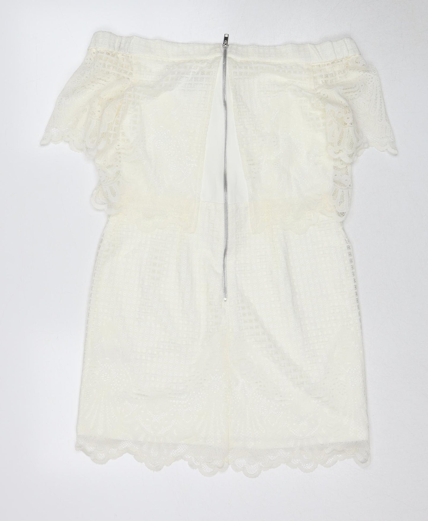 Topshop Womens White Polyester Mini Size 12 Off the Shoulder Zip