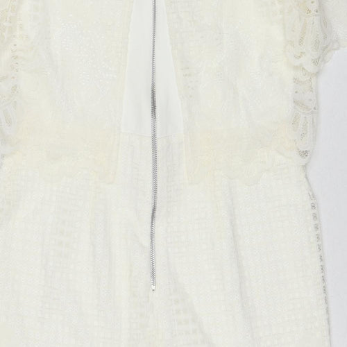 Topshop Womens White Polyester Mini Size 12 Off the Shoulder Zip