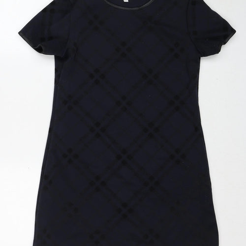 Apricot Womens Blue Plaid Polyester Shift Size 8 Boat Neck Pullover