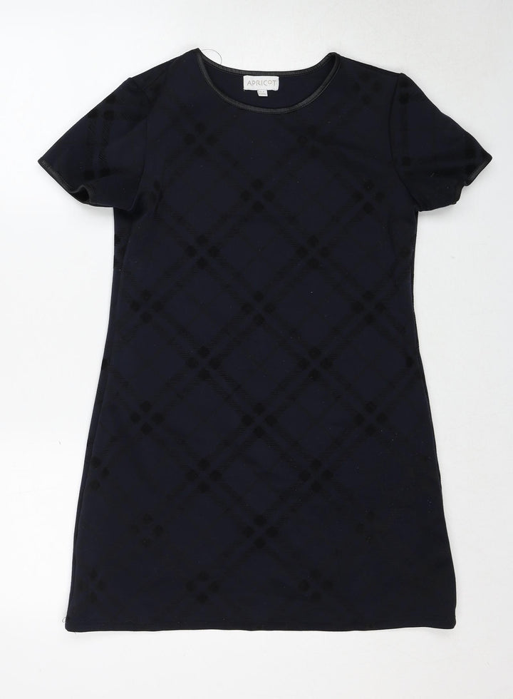 Apricot Womens Blue Plaid Polyester Shift Size 8 Boat Neck Pullover