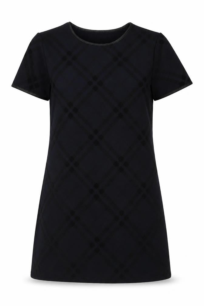 Front view of Apricot women’s blue plaid polyester shift, size UK 8, boat neck pullover