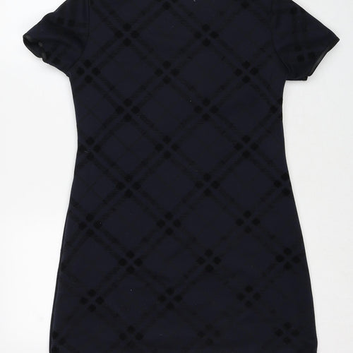 Apricot Womens Blue Plaid Polyester Shift Size 8 Boat Neck Pullover