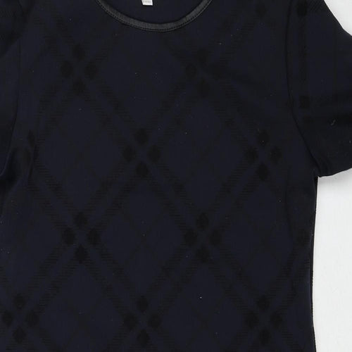 Apricot Womens Blue Plaid Polyester Shift Size 8 Boat Neck Pullover