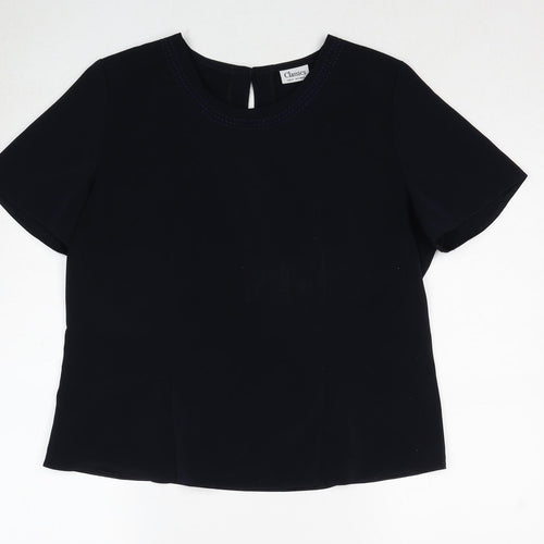 Classics First Avenue Womens Blue Polyester Basic Blouse Size 14 Boat Neck