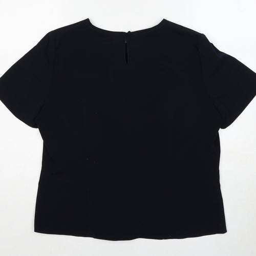 Classics First Avenue Womens Blue Polyester Basic Blouse Size 14 Boat Neck