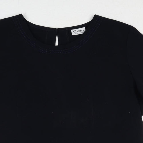 Classics First Avenue Womens Blue Polyester Basic Blouse Size 14 Boat Neck