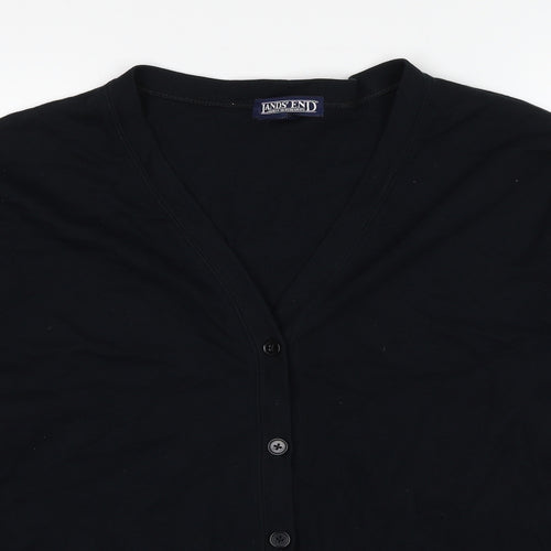 Lands' End Womens Black V-Neck Cotton Cardigan Jumper Size 14 - Size 14-16