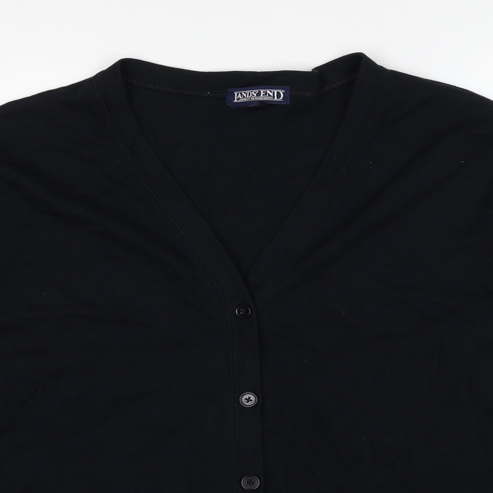 Lands' End Womens Black V-Neck Cotton Cardigan Jumper Size 14 - Size 14-16