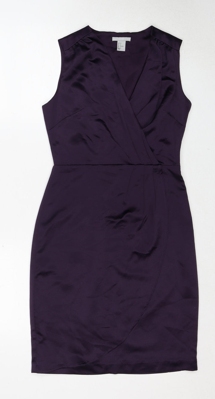 H&M Womens Purple Polyester Sheath Size 6 V-Neck Zip - Wrap Style