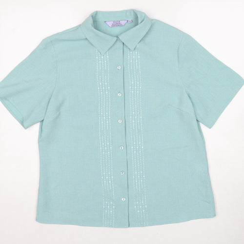 EWM Womens Blue Polyester Basic Button-Up Size 14 Collared