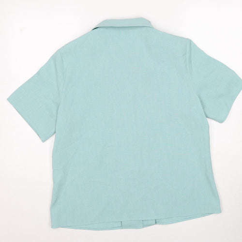EWM Womens Blue Polyester Basic Button-Up Size 14 Collared