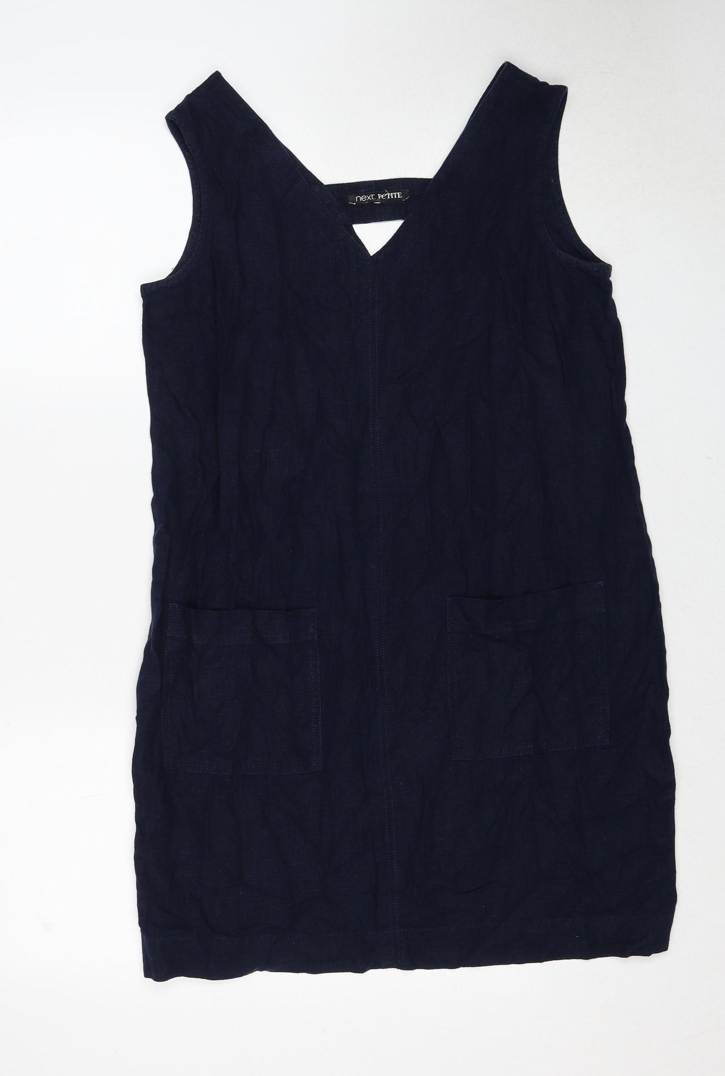 NEXT Womens Blue Linen Tank Dress Size 12 V-Neck Pullover
