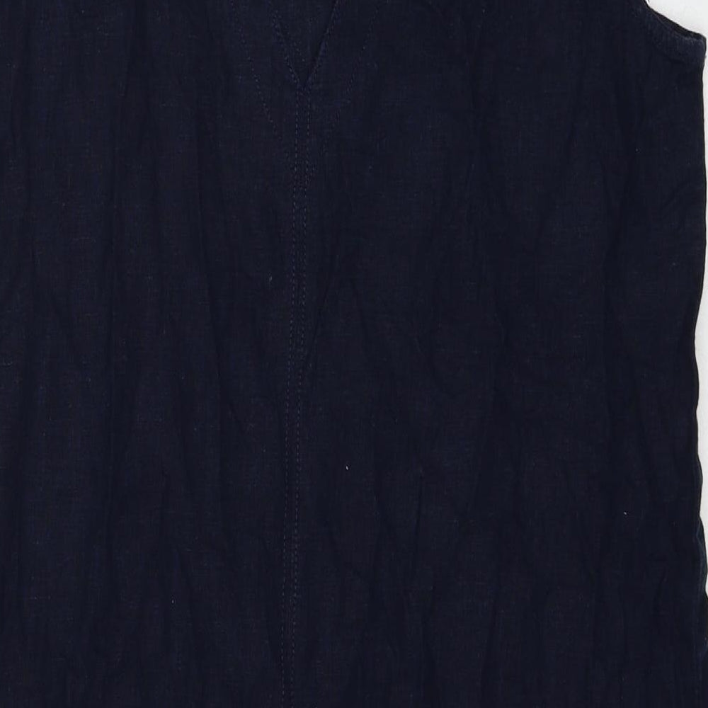 NEXT Womens Blue Linen Tank Dress Size 12 V-Neck Pullover