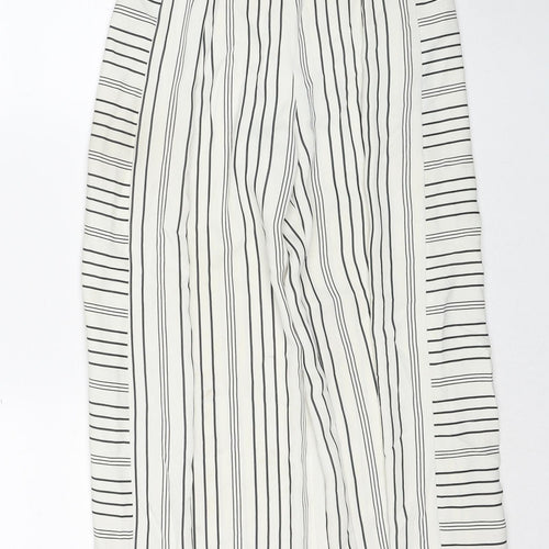 Topshop Womens White Striped Polyester Trousers Size 8 Regular Zip